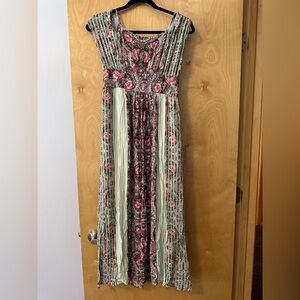 Free People Floral Midi Dress in Pink and Green
